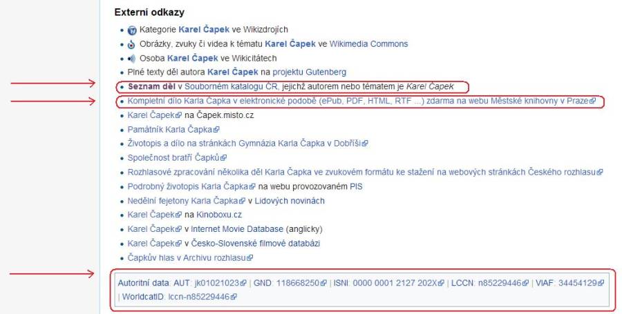 Ukazka využítí autoritního záznamu na Wikipedii k propojení různých...