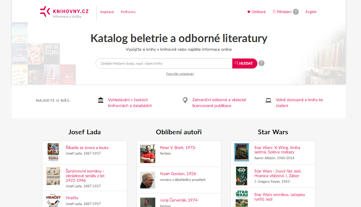 Obr. 5: Vstupní stránka portálu Knihovny.cz (zdroj: https://www.knihovny.cz/, získáno 2019-03-18)