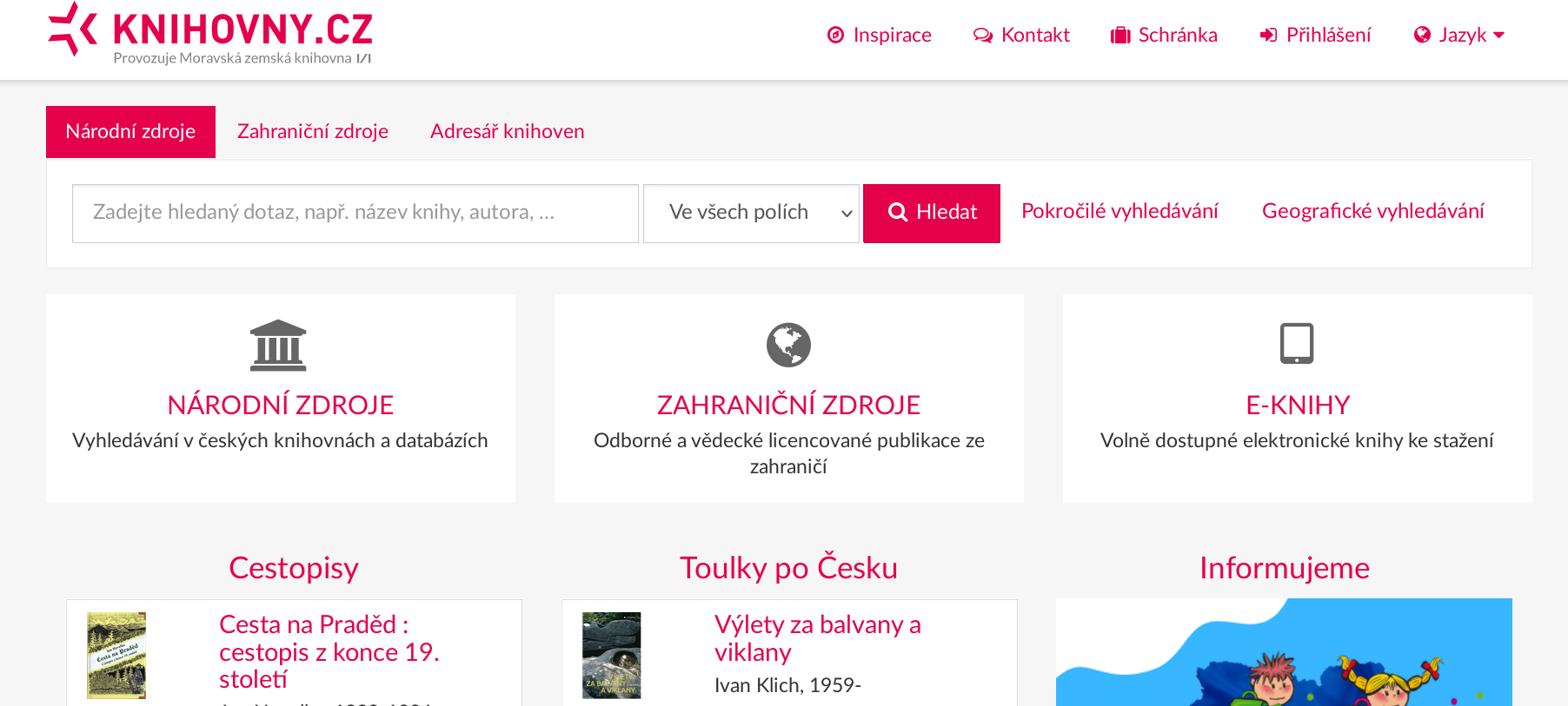 Obr. 5: Vstupní stránka portálu Knihovny.cz (zdroj: https://www.knihovny.cz/, získáno 2022-08-10)