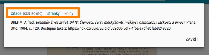 NDK - možnosti citace u knihy