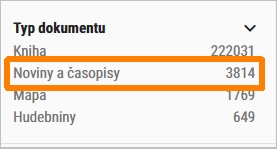 NDK - filter Typ dokumentu - Noviny a časopisy