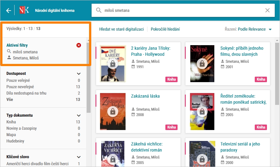 NDK - hledání knih podle autora - filtr Autor