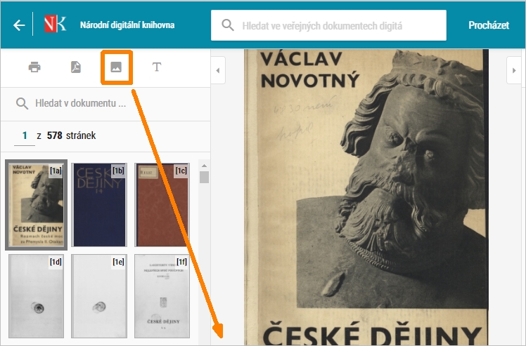 stažení JPG prohlížené stránky u veřejného díla v NDK