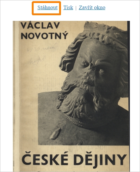 stažení JPG prohlížené stránky u veřejného díla v NDK