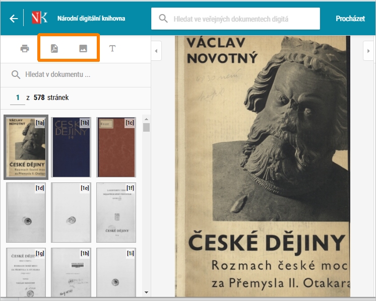 NDK - ikony pro stažení JPG a vytvoření PDF u veřejného díla
