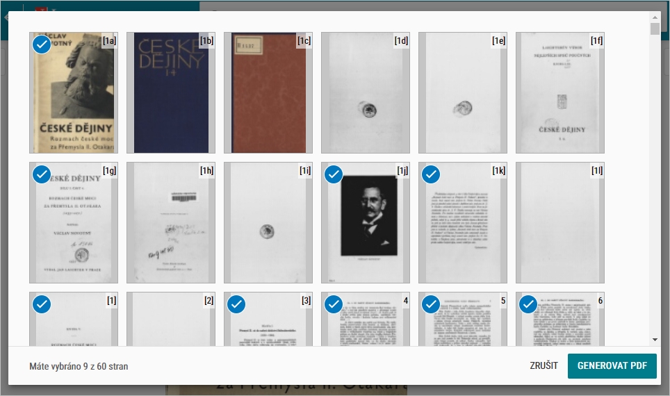 výběr stran do pdf u veřejného díla v NDK