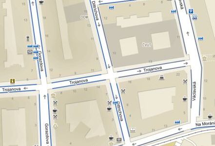  Obr. 4: Mapa s parkovacími zónami, jak ji vidí uživatel webu s poruchou vnímání červené barvy