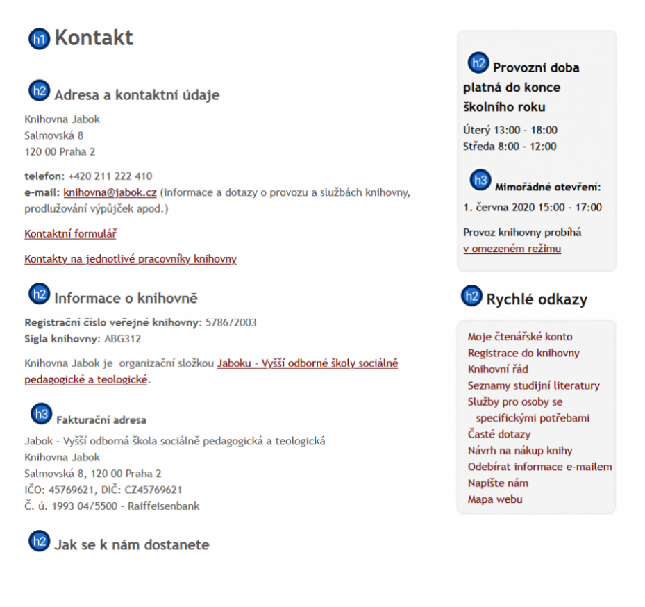 Obr. 4: Hierarchická struktura nadpisů na stránce