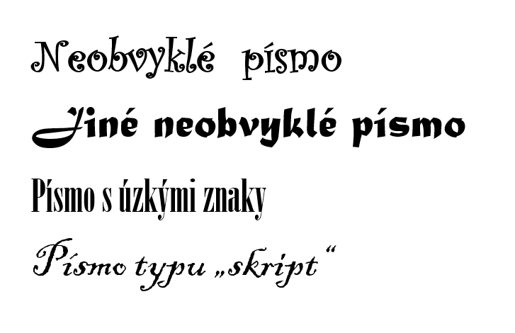 Ukázka neobvyklých typů fontů, kterým je vhodné se na webu vyhnout