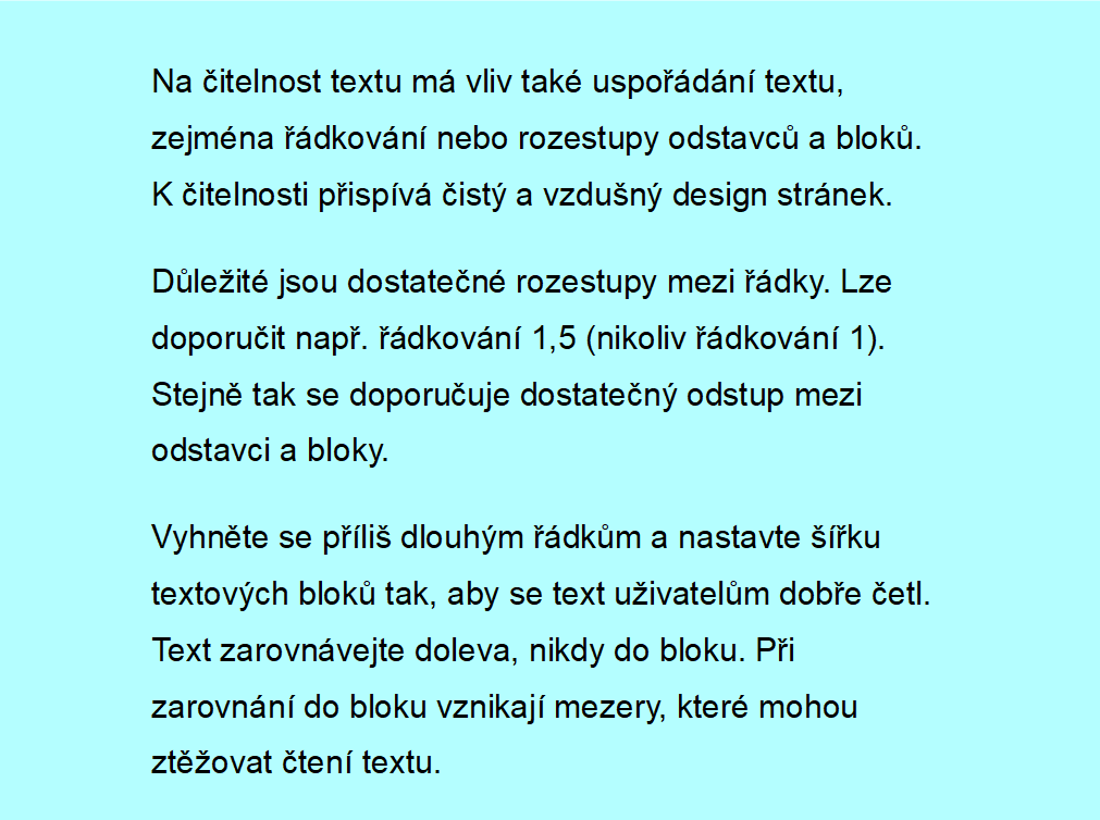 Obr. 4: Text s dostatečným rozestupem mezi řádky a odstavci