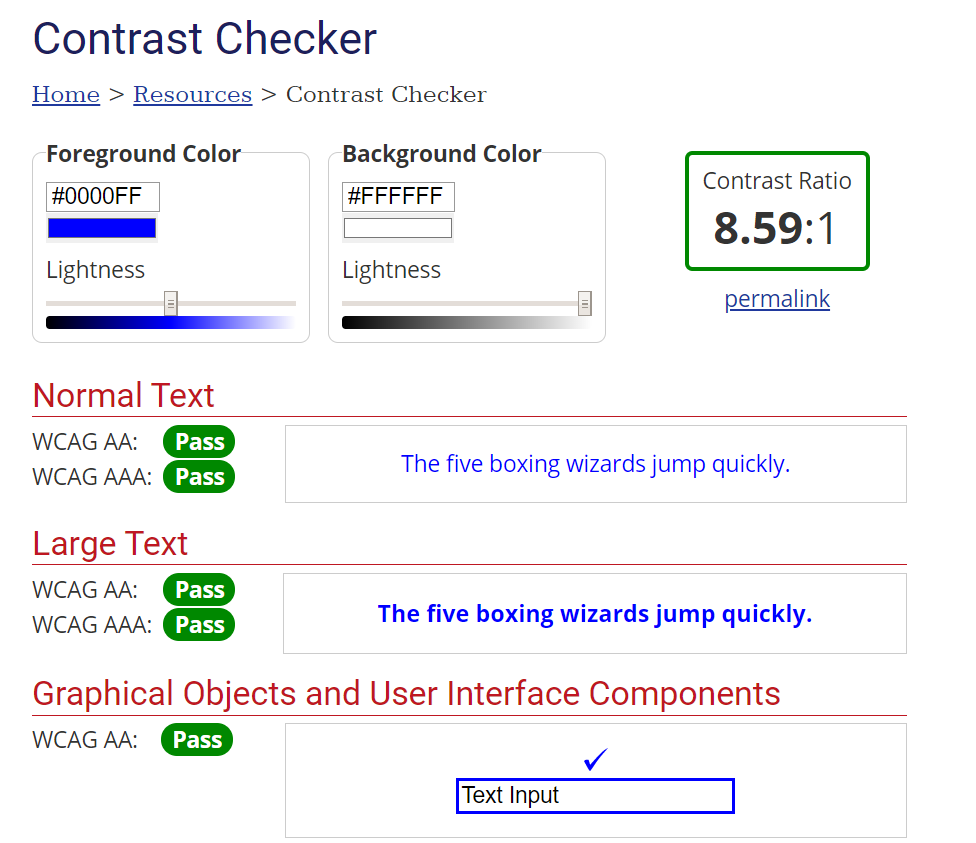 Obr. 1: Rozhraní nástroje WebAIM Contrast Checker