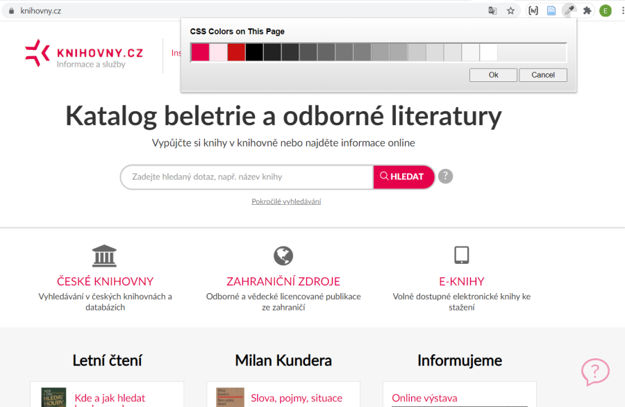 Obr. 5: Zobrazení barev pomocí volby Webpage Color Analyzer