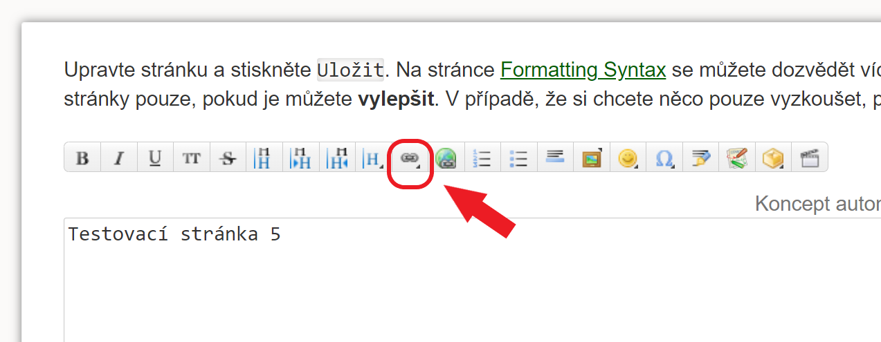  Obr. 1 - tlačítko pro vložení interního odkazu