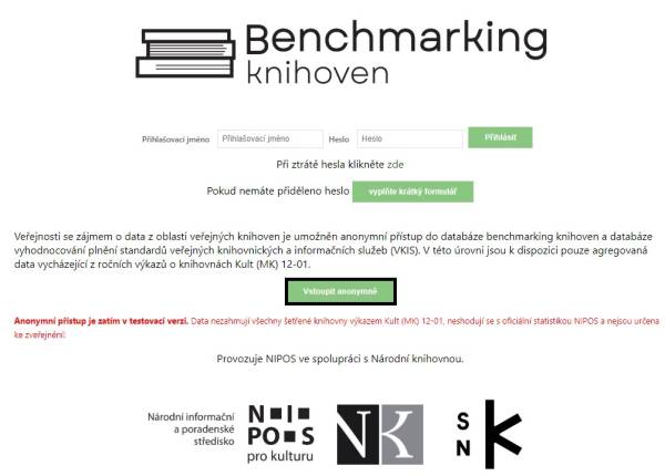 Obr. 31 – Vstupní stránka do projektu Benchmarking knihoven a do vyhodnocování standardu VKIS